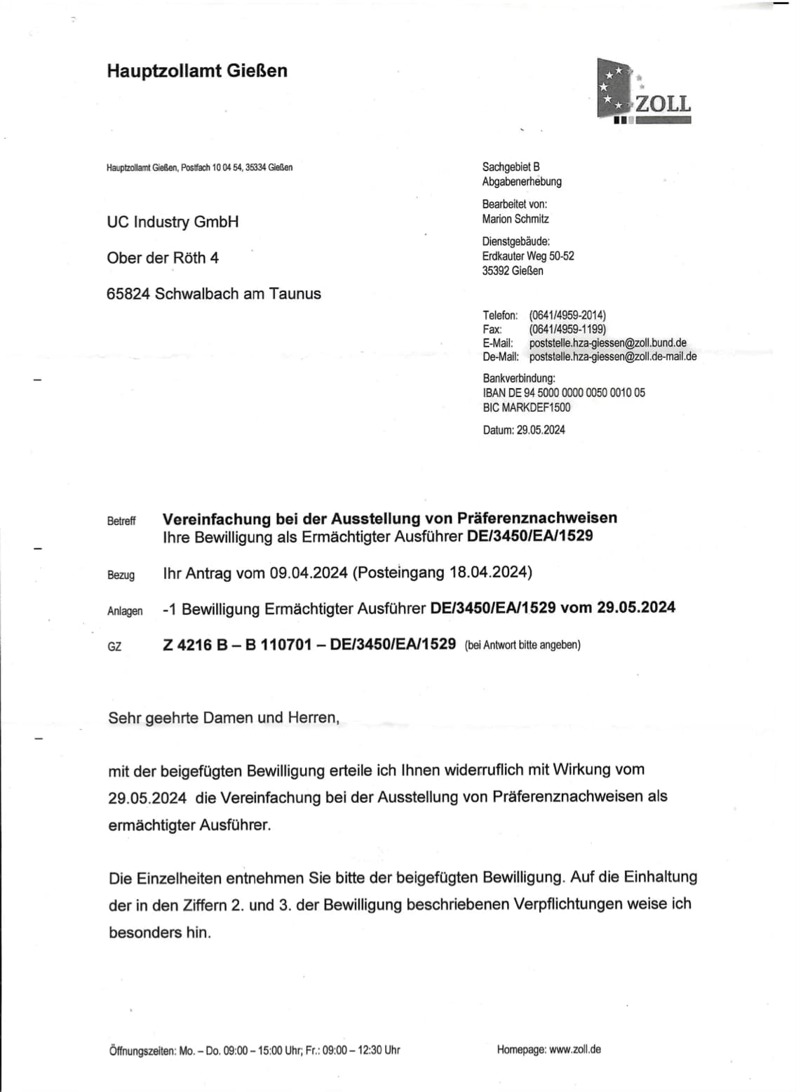 Authorised Exporter for EU Certificate